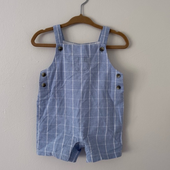 Janie and Jack Other - Janie and Jack Boys 0-3m Linen Light Blue Windowpane Check Plaid Overalls Easter